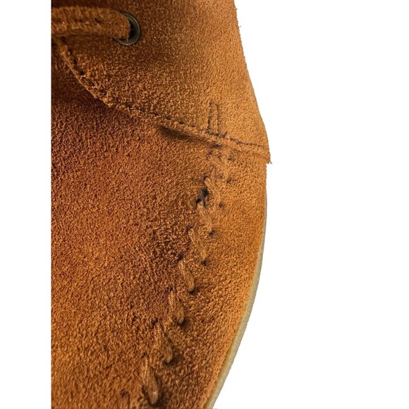 MINNETONKA Brown Suede Fringe Moccasin Wedge Heel Ankle Boots 84022 Size 8.5 - Picture 6 of 16